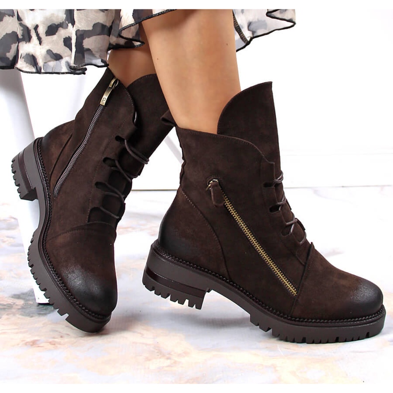 Women's brown boots with a zipper, Potocki 1