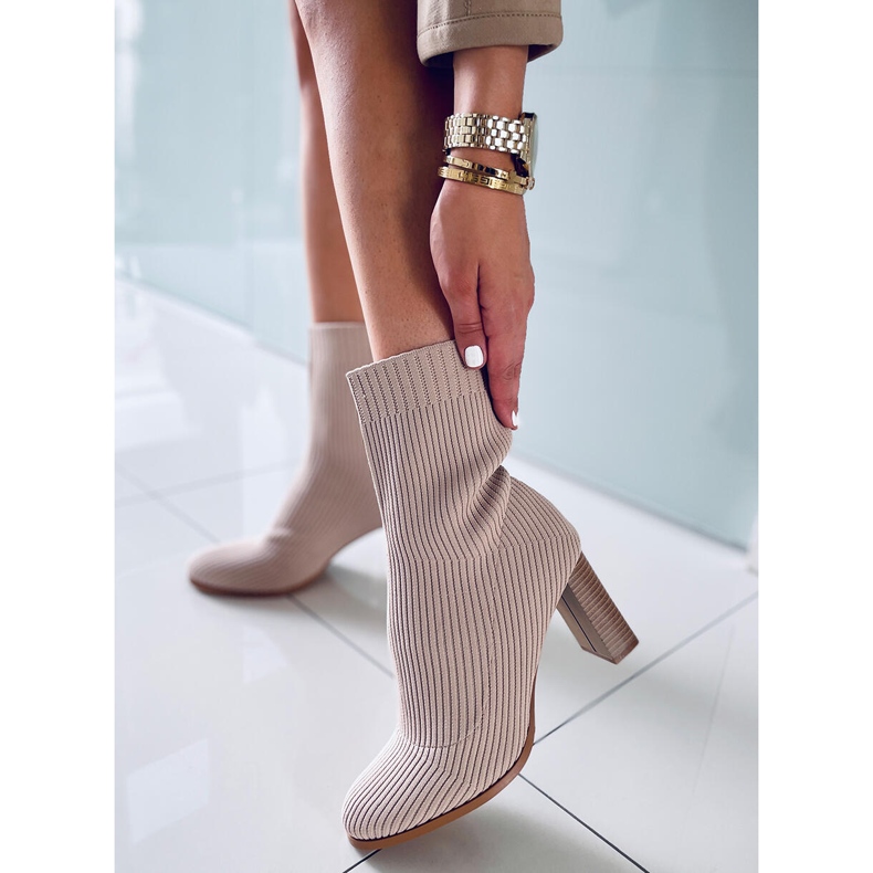 High-heeled sock boots by Hermione Taupe beige 2 High-heeled sock boots by Hermione Taupe beige 2