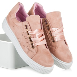 Ideal Shoes Sneakers tied with a ribbon pink 1
