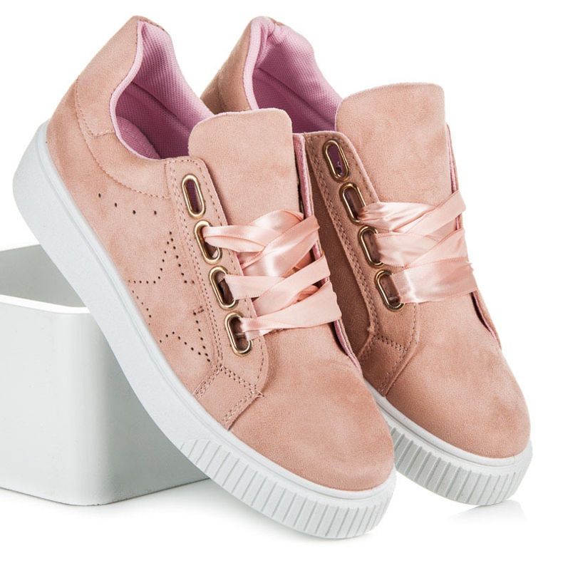 Ideal Shoes Sneakers tied with a ribbon pink 1