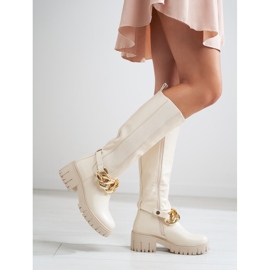 Ladies' beige boots on a thick Shelovet sole made of ecological leather 1