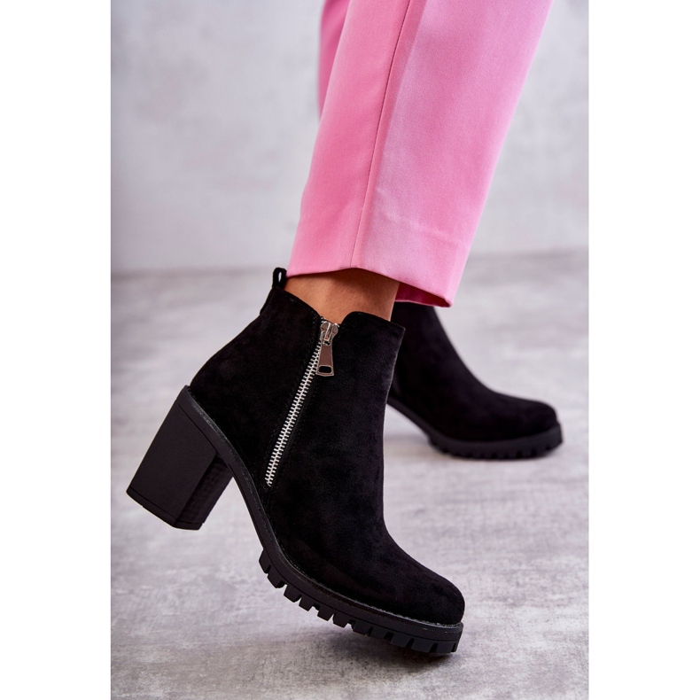 Suede Boots On High Heels With A Zipper Black Sevione 1