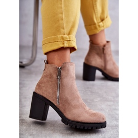 PG1 Suede Boots On High Heels With A Zipper Beige Sevione 1
