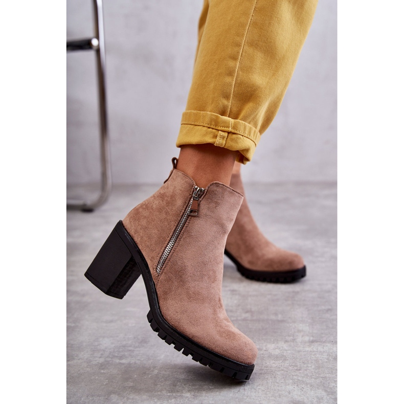 PG1 Suede Boots On High Heels With A Zipper Beige Sevione 2