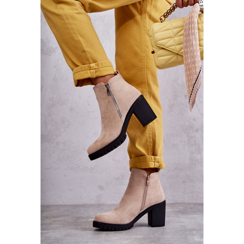 PG1 Suede high-heeled boots with a zipper, light beige Sevione 2