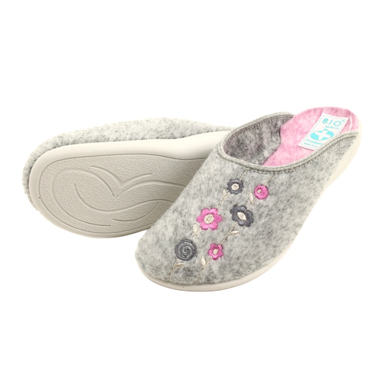 Gray Felt Slippers Adanex 27885 Sara with Flowers pink 4