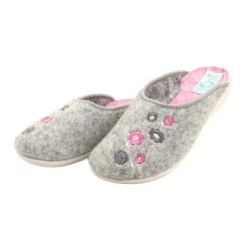Gray Felt Slippers Adanex 27885 Sara with Flowers pink 3