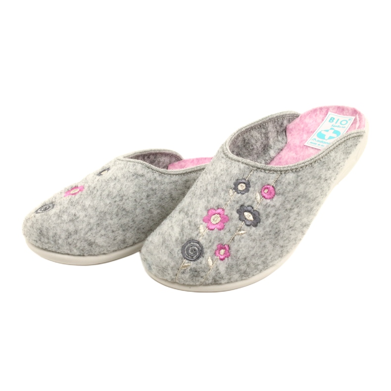 Gray Felt Slippers Adanex 27885 Sara with Flowers pink 3