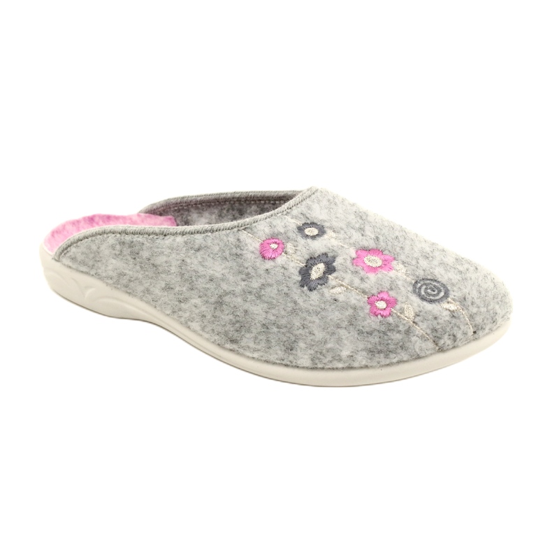 Gray Felt Slippers Adanex 27885 Sara with Flowers pink 2