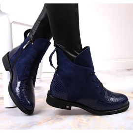 Women's boots insulated crocodile navy blue Potocki 1