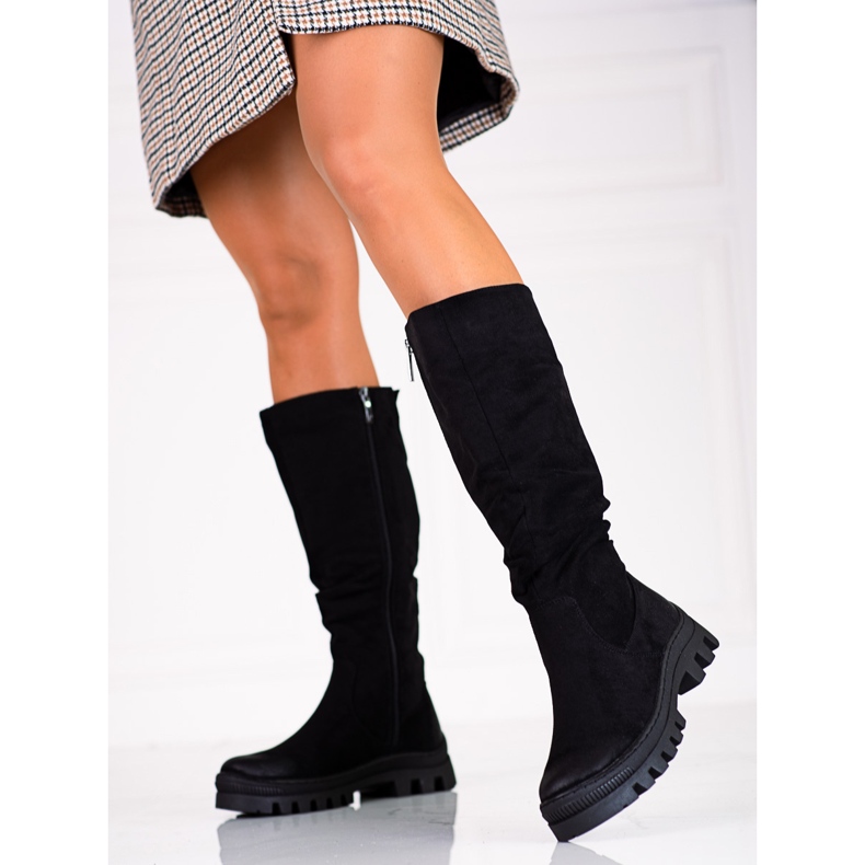 Women's suede Vinceza boots on a thick platform black 1