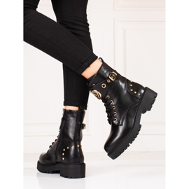 Shelovet women's lace-up workers with golden accessories black 1