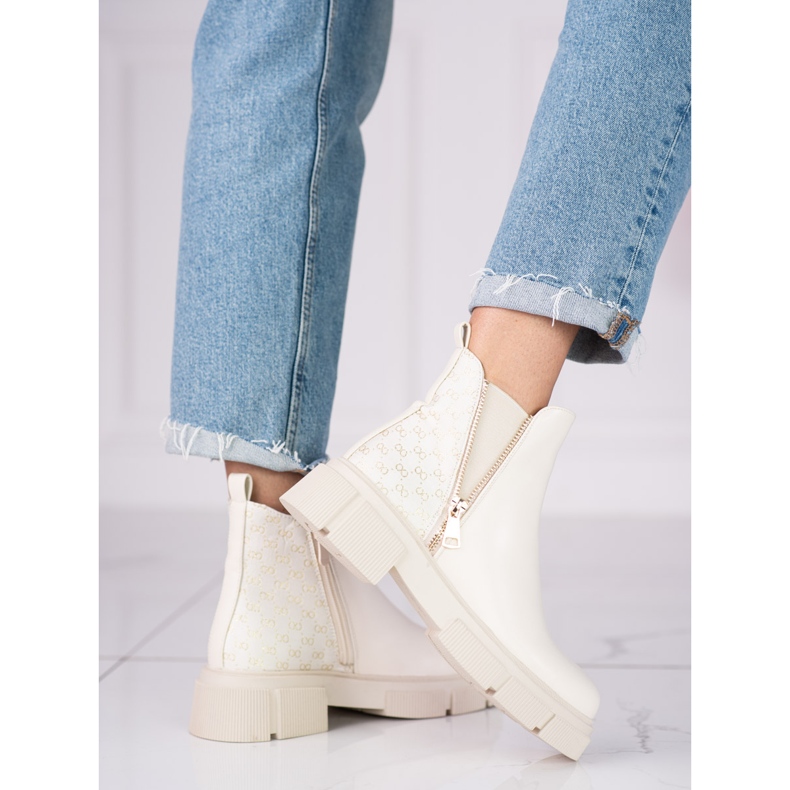 Ladies' beige Chelsea boots on the Shelovet platform 1