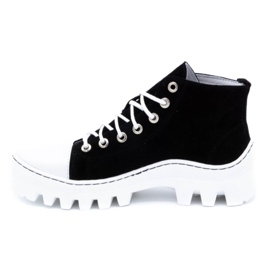 Polbut Leather women's ankle boots D1 black pearl white 2