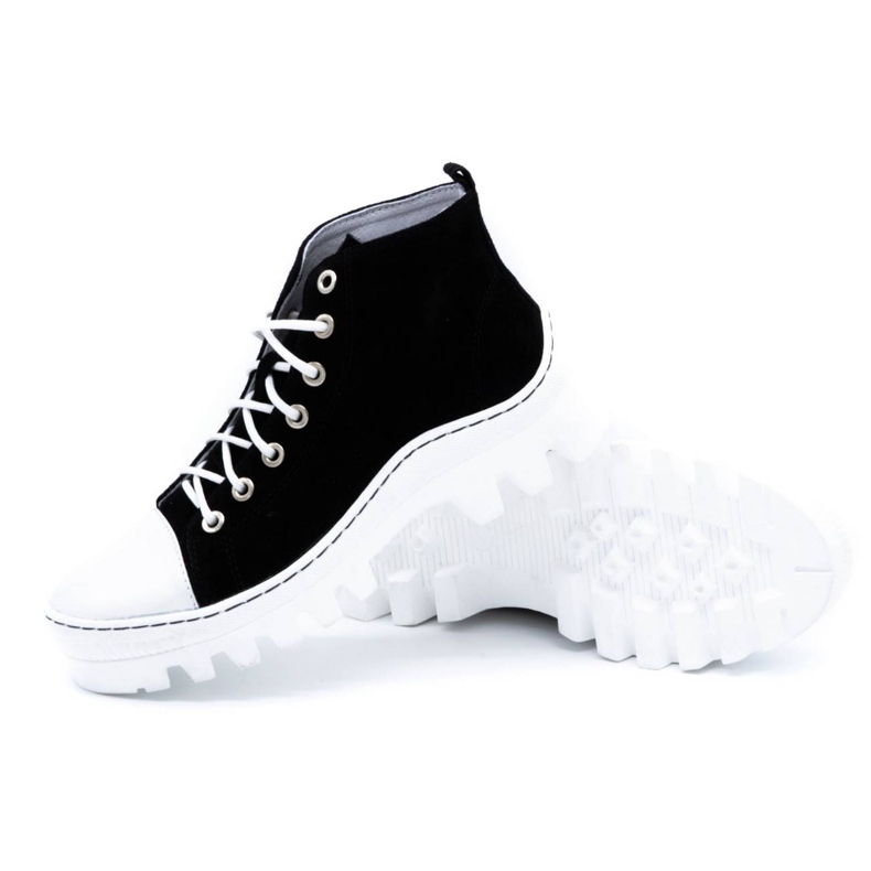 Polbut Leather women's ankle boots D1 black pearl white 3