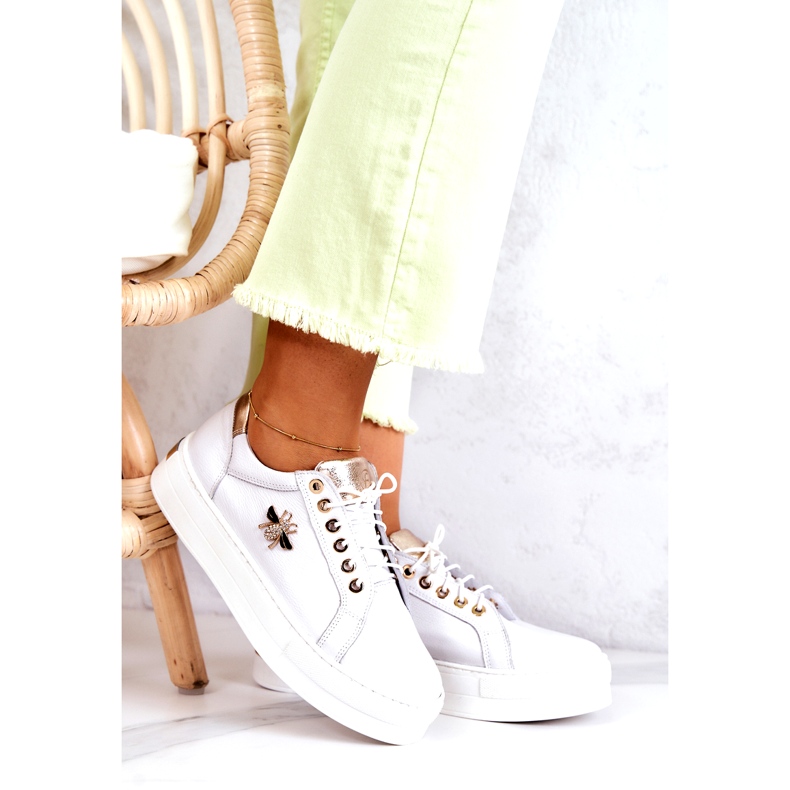 Women's leather sports shoes on the Filipczyk platform with white zircons 1 Women's leather sports shoes on the Filipczyk platform with white zircons 1