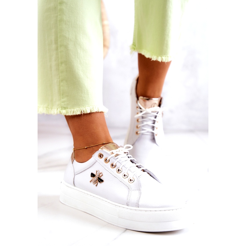 Women's leather sports shoes on the Filipczyk platform with white zircons 3