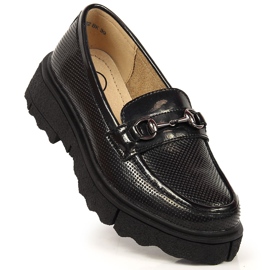 Women's loafers, lacquered, perforated, black Filippo 1
