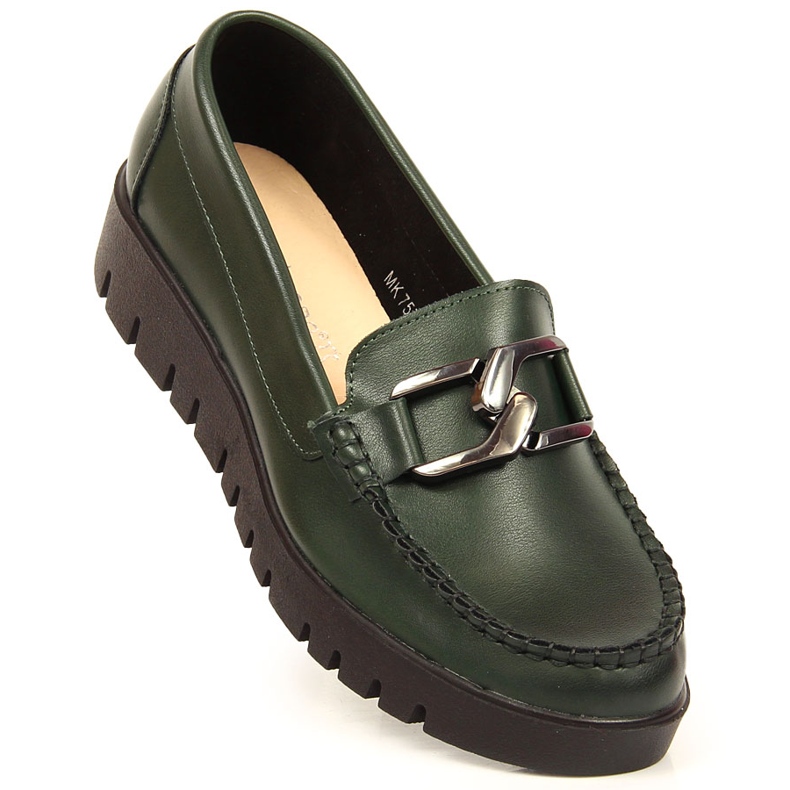 Women's platform loafers with green Sergio Leone decoration 1