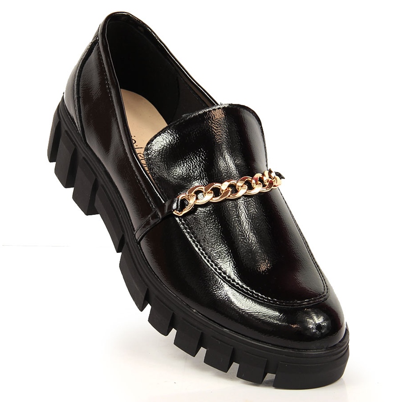 Women's black lacquered loafers with a chain by Sergio Leone 1