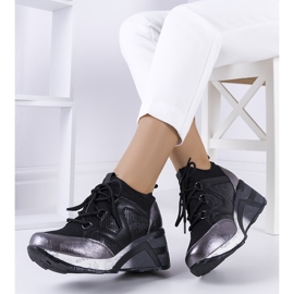 Black and metallic sneakers on a Bluflon wedge silver 1