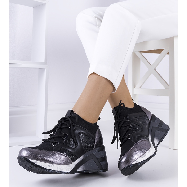 Black and metallic sneakers on a Bluflon wedge silver 1