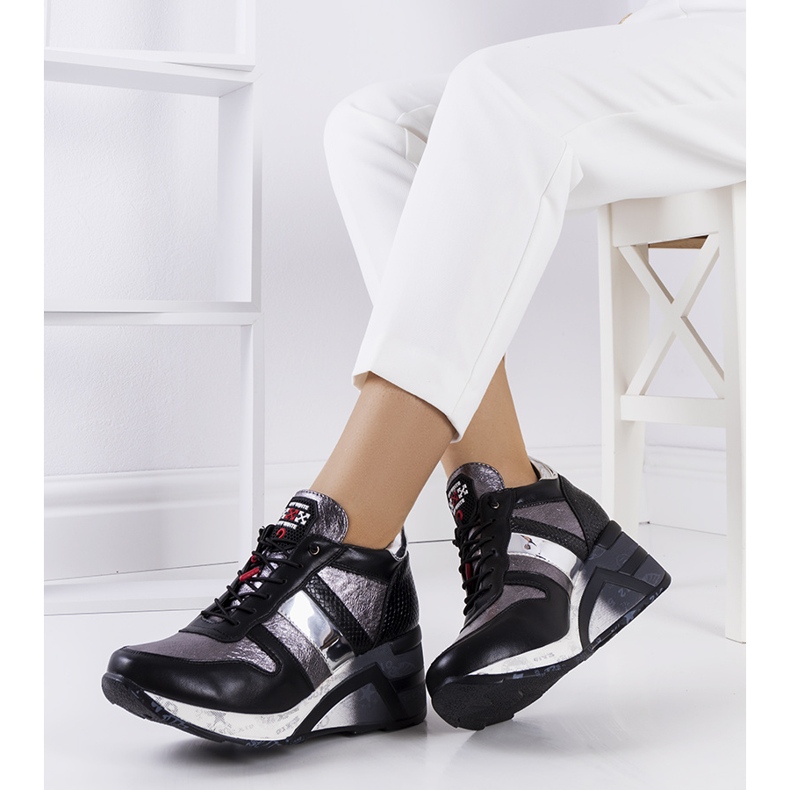 Black and metallic sneakers on the Ifruf wedge silver 1