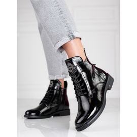 W. Potocki Lacquered elegant Potocki women's boots with lacing black 1