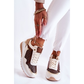 PG1 Women's Sport Shoes On A Wedge, Eco-leather, White-Brown Catrine beige golden 1
