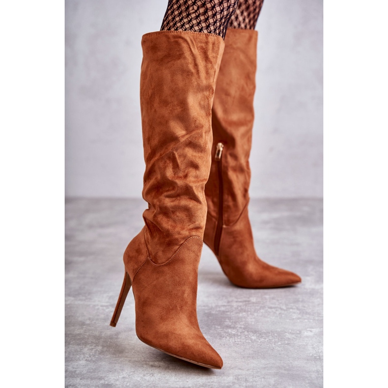 Classic Suede Boots On A Camel Ameya Stiletto Heel brown 2