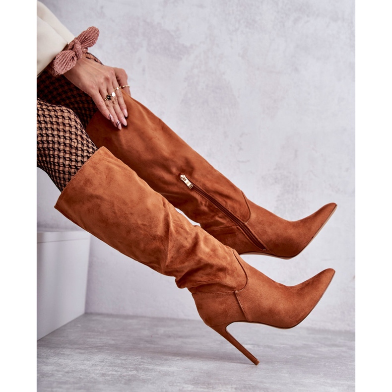 Classic Suede Boots On A Camel Ameya Stiletto Heel brown 1