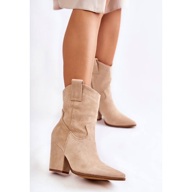 FB1 Women's Suede Cowboy Boots Beige Mindy 1 FB1 Women's Suede Cowboy Boots Beige Mindy 1