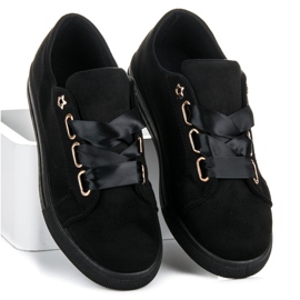 Ideal Shoes Suede Sneakers With A Ribbon black 2