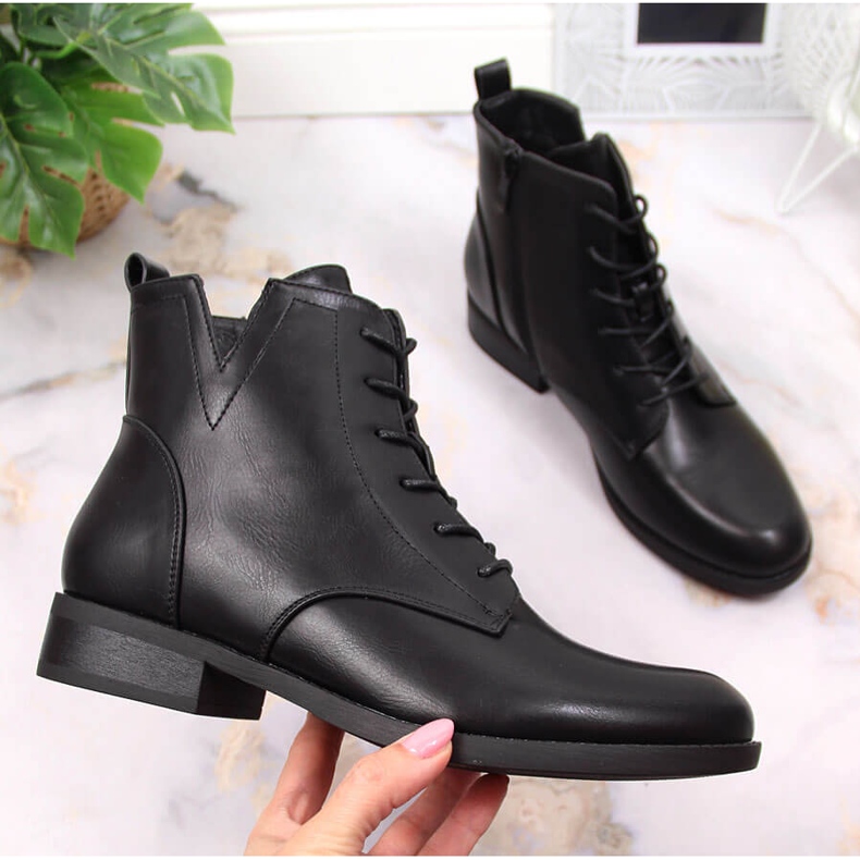 S.Barski Black lace-up boots with a zipper by S. Barski 1