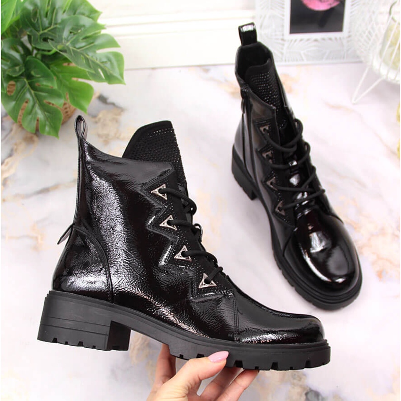 S.Barski Black patent leather boots with sequins by S. Bararski 1