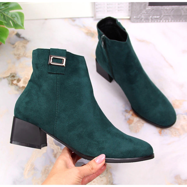 M. DASZYŃSKI Women's green suede warm boots Daszyński SAN3B 1