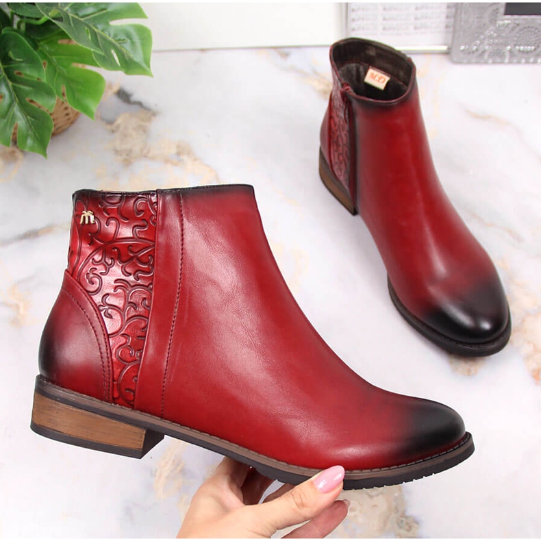 M. DASZYŃSKI Red Women's warm Jodhpur boots Daszyński SAN4B 1