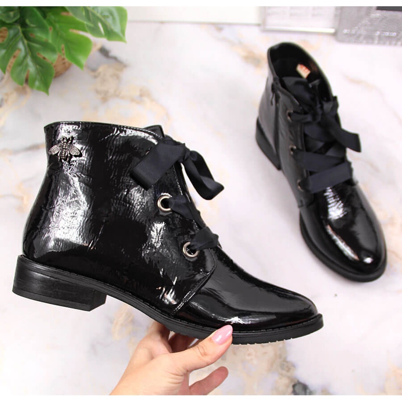 M. DASZYŃSKI Patent black insulated women's boots black Daszyński SAN5A 1