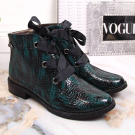 M. DASZYŃSKI Lacquered boots for women insulated croco green Daszyński SAN5B 1