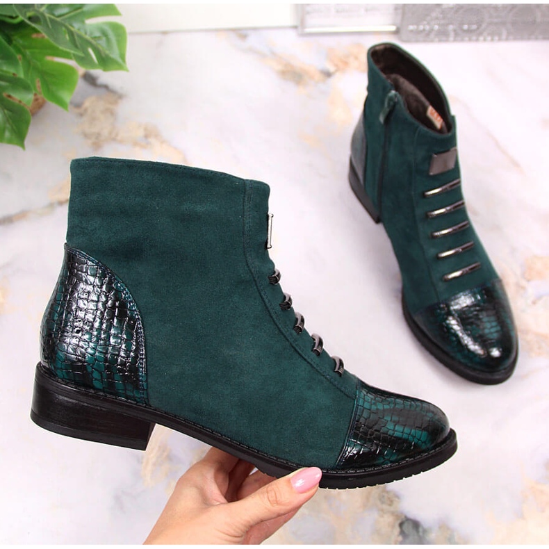 M. DASZYŃSKI Green Daszyński SAN6 insulated green women's boots with a zipper 1