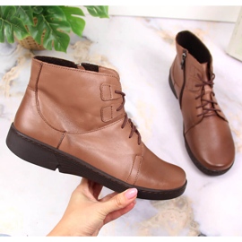 Comfortable brown leather boots for women insulated brown Łukbut LUK1816B 1