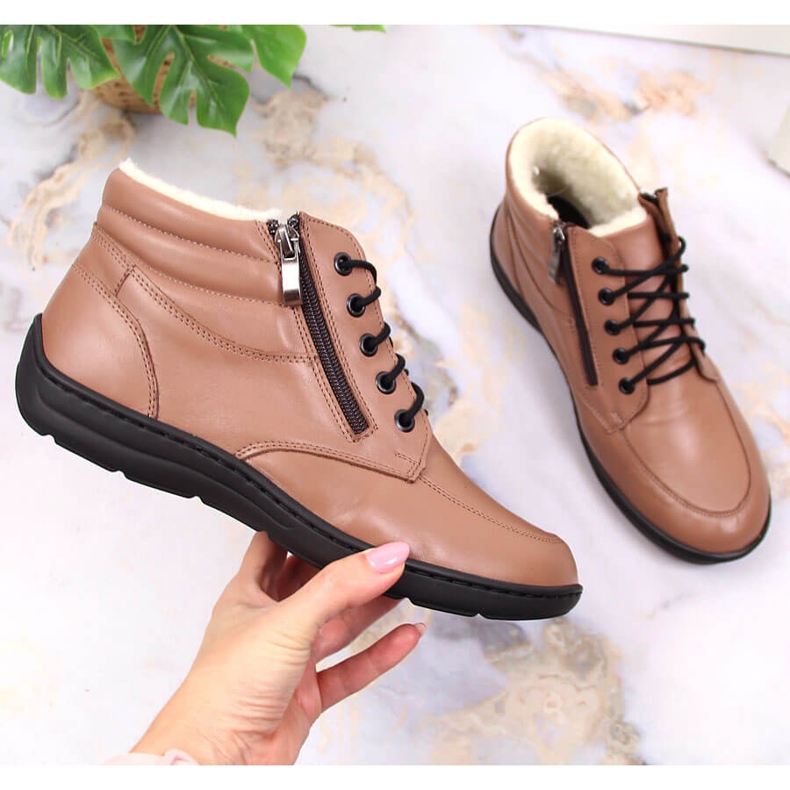 Comfortable brown leather boots for women Łukbut LUK724B 1