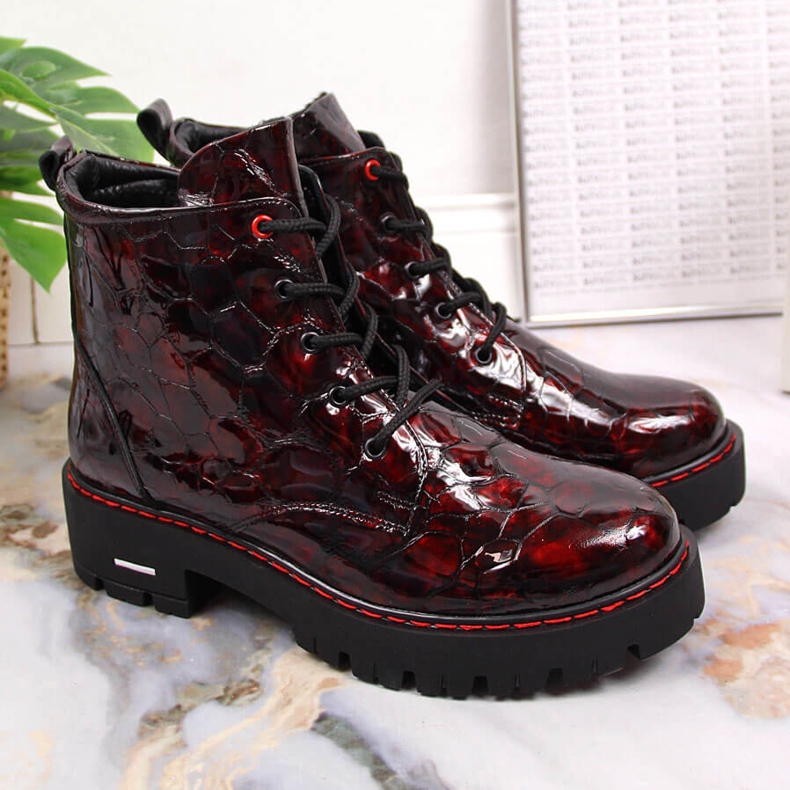 Patent leather ankle boots for women burgundy Artiker HBH35 claret 1