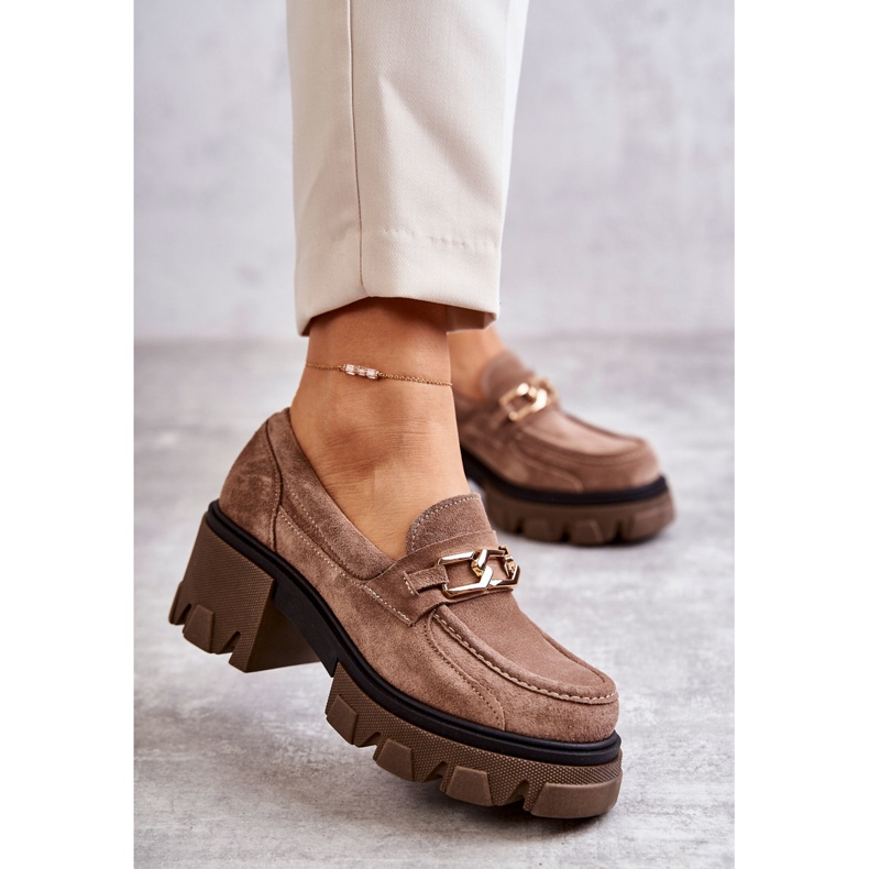 PL5 Suede High Heels With Golden Brown Lurdes Decoration beige 1