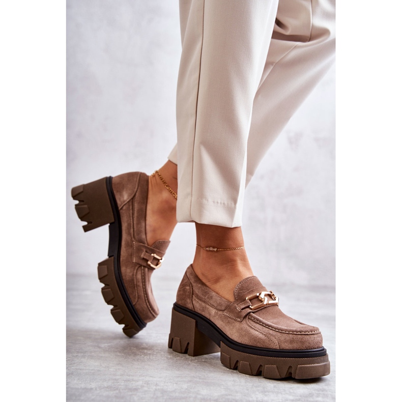 PL5 Suede High Heels With Golden Brown Lurdes Decoration beige 2