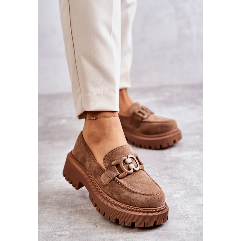 FB2 Women's Brogues Suede With Dark Beige Leeza Decoration 1