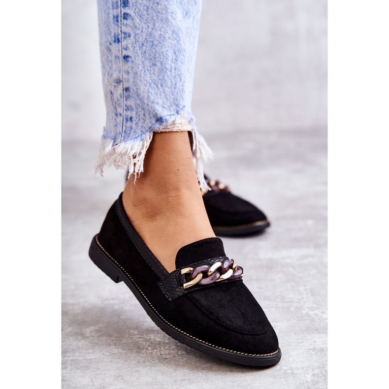 FB2 Women's Suede Loafers With A Chain Black Nails 1