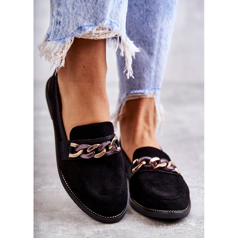 FB2 Women's Suede Loafers With A Chain Black Nails 2