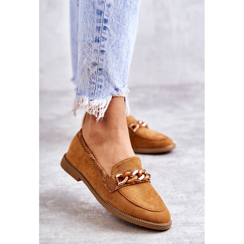 FB2 Women's Suede Loafers With A Chain Camel Nolie brown 1