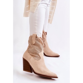 FB1 Women's Suede Openwork Boots Cowboy Beige Eleonore 1